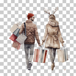 Christmas Shopping - Winter Shopping Couple PNG
