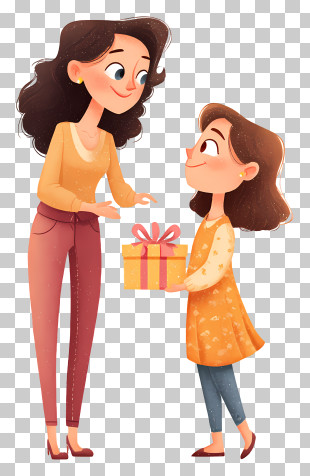 Daughter Giving Gift To Mom PNG