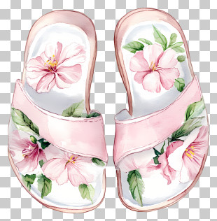 Spring Flower Sandals - Pink Floral Sandals With Hibiscus Design PNG