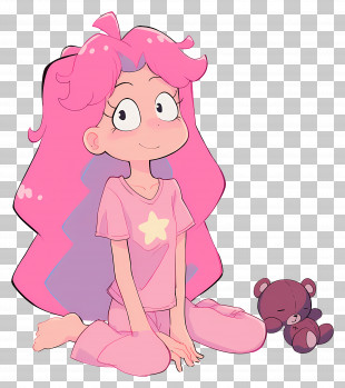 Girl With Teddy Bear - Pink-haired Cartoon Girl In Pajamas With Teddy Bear PNG