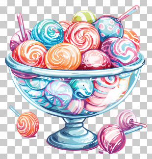 Candy Bowl - Bowl Of Vibrant And Colorful Lollipops PNG