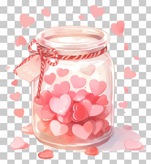 Mason Jar With Heart - Glass Jar With Pink Hearts And Love Theme PNG