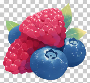 Raspberries And Blueberries - Juicy Berries Illustration PNG