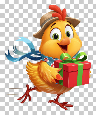 Cute Yellow Chick Holding Gift PNG