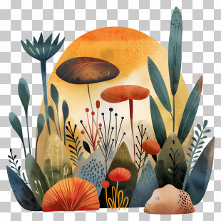 Summer - Abstract Plants With Sunset Background PNG