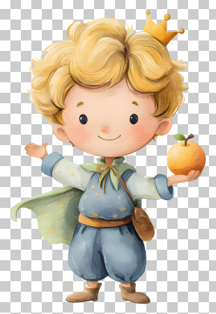 Watercolor Little Prince - Little Prince With Crown And Apple PNG
