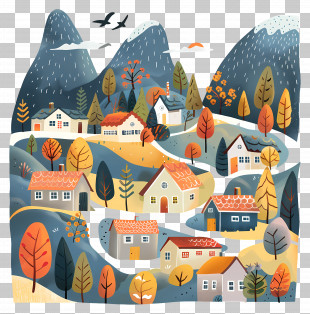 Mountain Village - Autumn Village With Mountains PNG