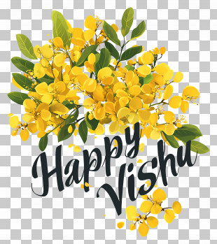 Vishu - Happy Vishu Floral Greeting PNG