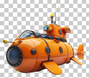 Submarine Day - Orange Submarine For Underwater Exploration PNG