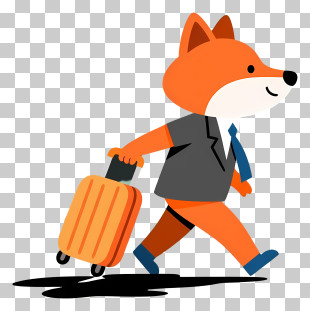 Business Fox Pulling Luggage PNG