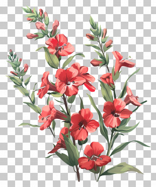 Red Snapdragons Flowers - Bouquet Of Bright Red Flowers PNG