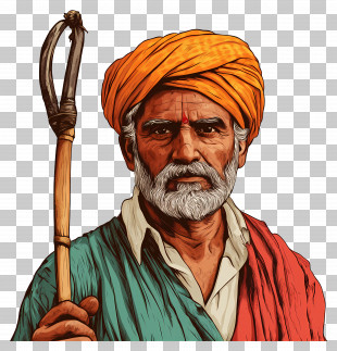 Indian Farmer - Traditional Elderly Man Illustration PNG