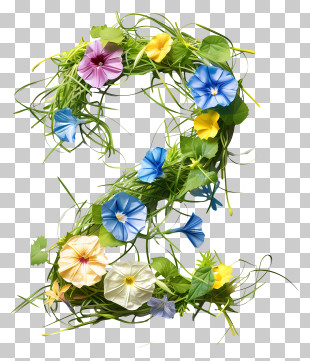 Number 2 Flowers - Floral Number 2 Design With Colorful Flowers PNG