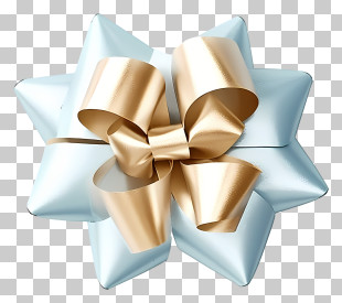 Present Gift - Gold And Blue Gift Bow PNG