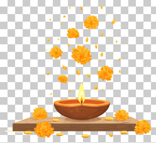 Diwali Diya Flowers - Traditional Diya With Marigolds PNG