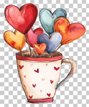 Love Heart Mug - Heart Cup With Colorful Hearts PNG