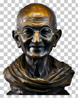 Gandhi Jayanti - Bronze Bust Statue With Realism PNG