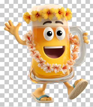Cartoon Beer - Happy Beer Mug With Lei PNG
