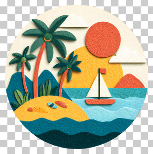 Sunny Beach With Boat - Tropical Island With Sailboat PNG