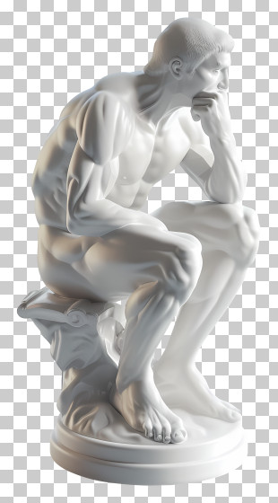 Thinker - Classical Thinking Pose Statue PNG