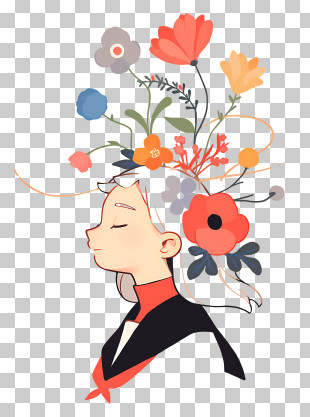 Girl Doodle - Girl With Floral Hair Decoration PNG