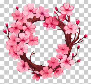 Cherry Blossom - Beautiful Cherry Blossom Wreath Illustration PNG