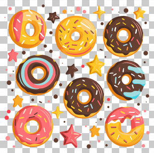 Donuts And Stars - Colorful Donuts And Stars Illustration PNG