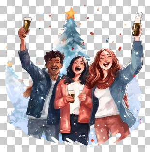 Holiday Season - Group Of Friends Celebrating In Winter PNG