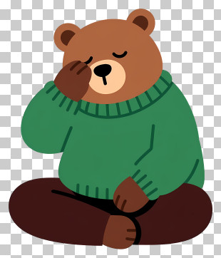 Facepalming Bear In Green Sweater PNG