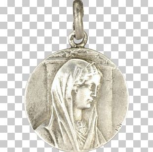 Reims Cathedral Miraculous Medal Locket Silver Medal PNG