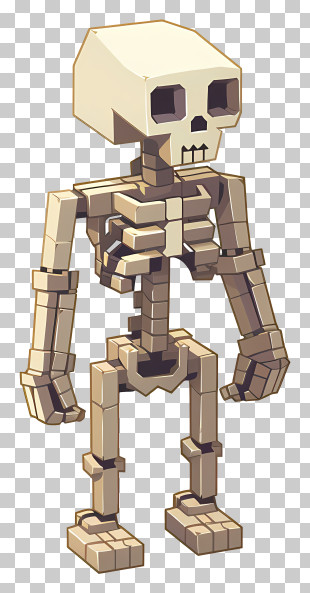 Minecraft - Pixel Art Skeleton In Blocky Voxel Style PNG