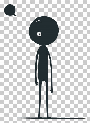 Stick Figure Speaking - Sad Black Doodle Figure With Thought Bubble PNG