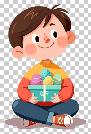 Boy With Easter Eggs PNG