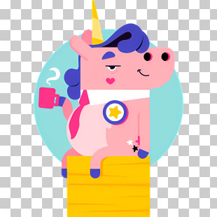 Pig - Cartoon Unicorn With Coffee PNG