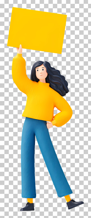 Woman With Yellow Sign - Woman Holding Yellow Sign PNG