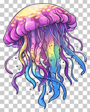 Jellyfish - Vibrant Jellyfish Cartoon Illustration PNG