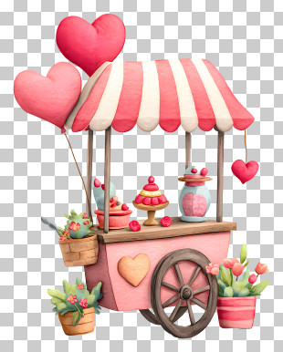 Pink Sweet Cart With Hearts PNG