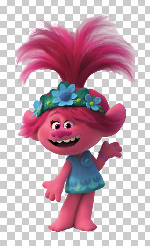 Queen Poppy - Pink Cartoon Troll Wearing Flower Crown PNG