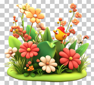 Gardening - Colorful Garden With Bird PNG