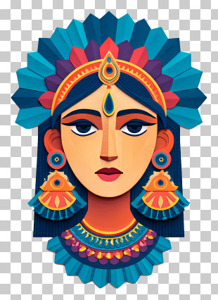 Indian Woman Face - Colorful Tribal Face Art PNG