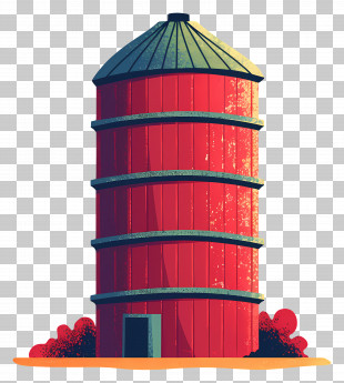 Red Silo - Red Farm Silo With Green Roof Illustration PNG