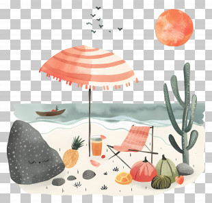 Summer - Beach Scene With Umbrella And Chair PNG