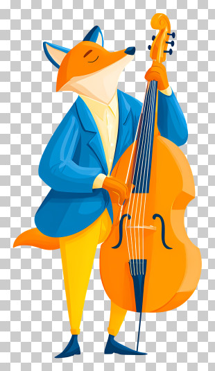 Cello Player - Fox Playing Bass Cartoon Illustration PNG