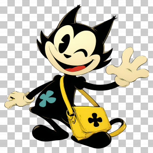 Felix The Cat - Cartoon Black Cat Carrying A Bag PNG