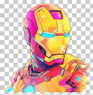 Iron Man - Bright Yellow And Pink Robotic Art PNG