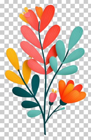 Branch Leaf Flower - Colorful Leaves And Flowers Illustration PNG