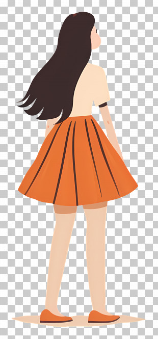 Woman In Skirt - Girl In Orange Skirt Standing PNG