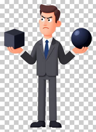 Businessman Balancing Cube And Sphere PNG