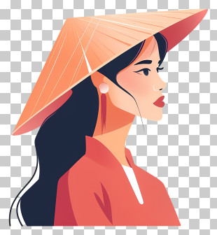 Vietnamese Girl - Woman In Traditional Hat Illustration PNG