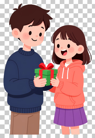Brother And Sister - Kids Exchanging Gift PNG